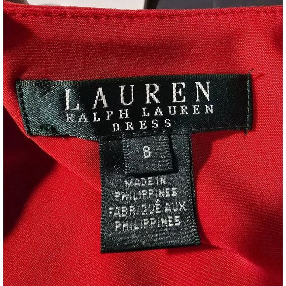 Ralph Lauren Red Ruched V-Neck Dress classic academia office wear elegant - Picture 5 of 5